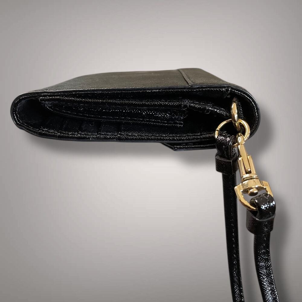 Like New TORY BURCH Black Saffiano Leather Robinson Envelope Wristlet Clutch - Picture 7 of 14